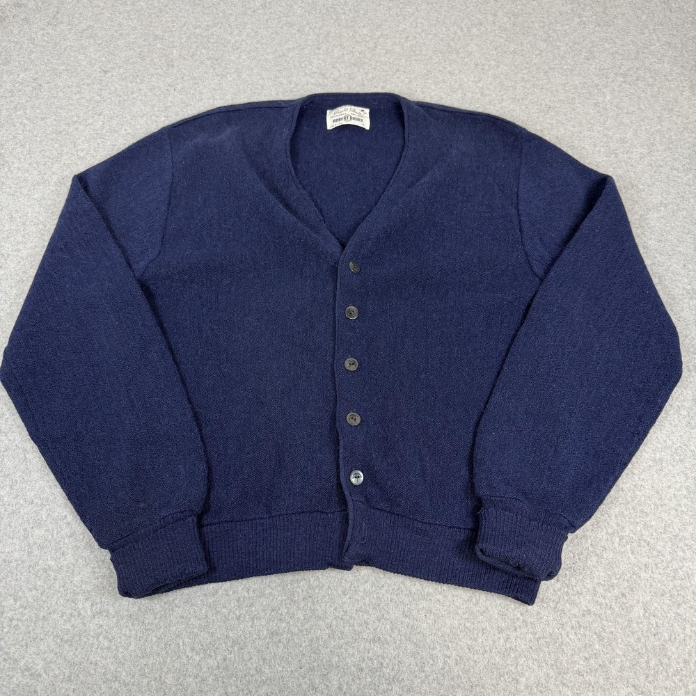 Vintage Robert Bruce Arnold Palmer Cardigan Sweater Mens Large Blue Alpaca Wool